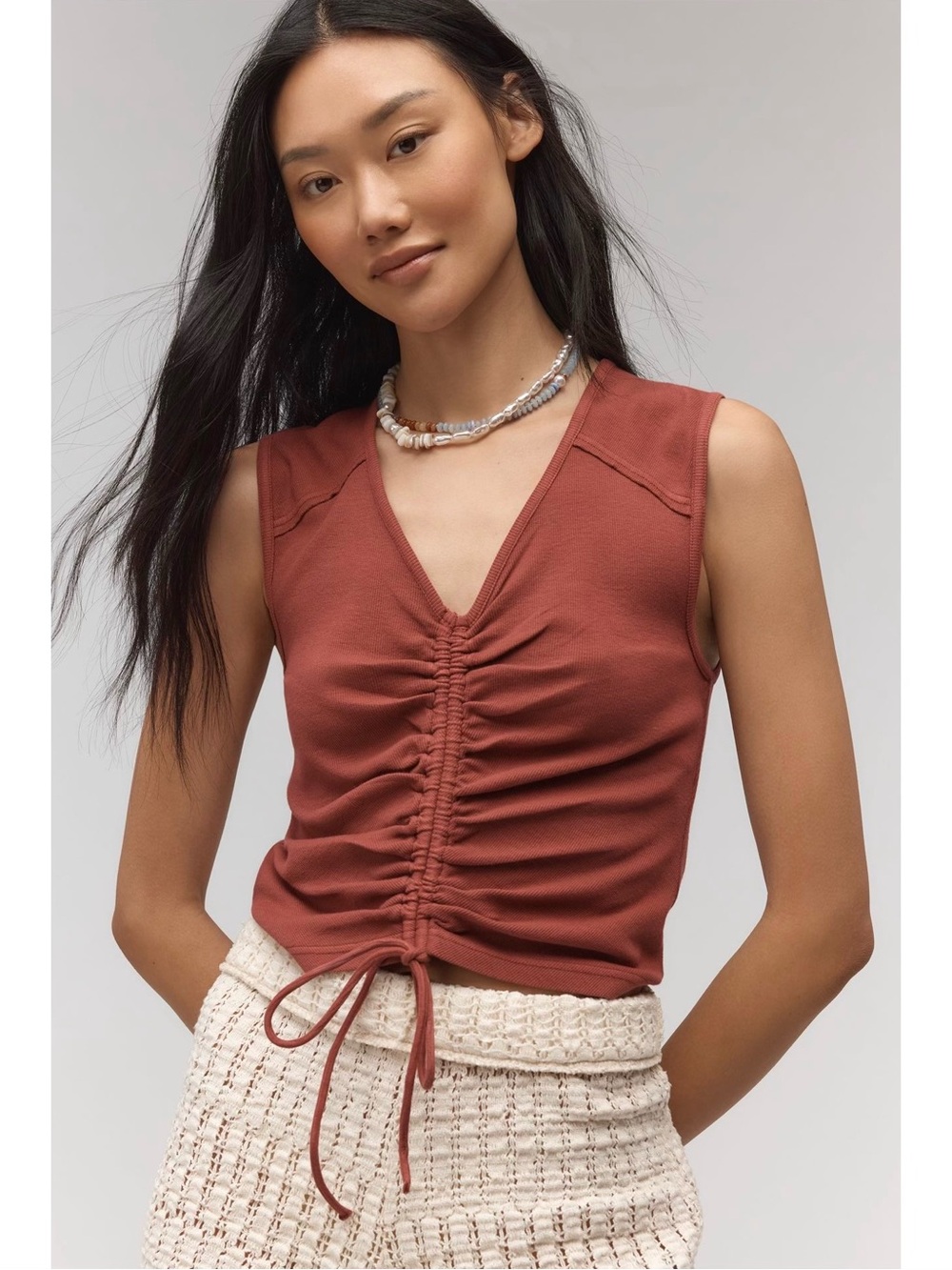 Pilcro Rust Ruched V-Neck Tank